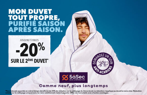 5àsec -20% sur le 2ème duvet