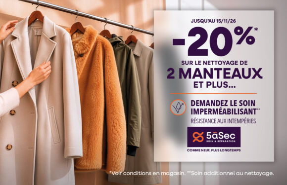 5àsec – 20% sur vos manteaux