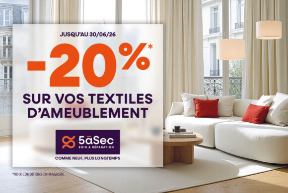 5àsec – 20% sur vos textiles d&rsquo;ameublement